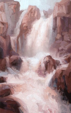 Étude IV (abandon), 9 x 5,75, paysage de cascade, peinture à l'huile