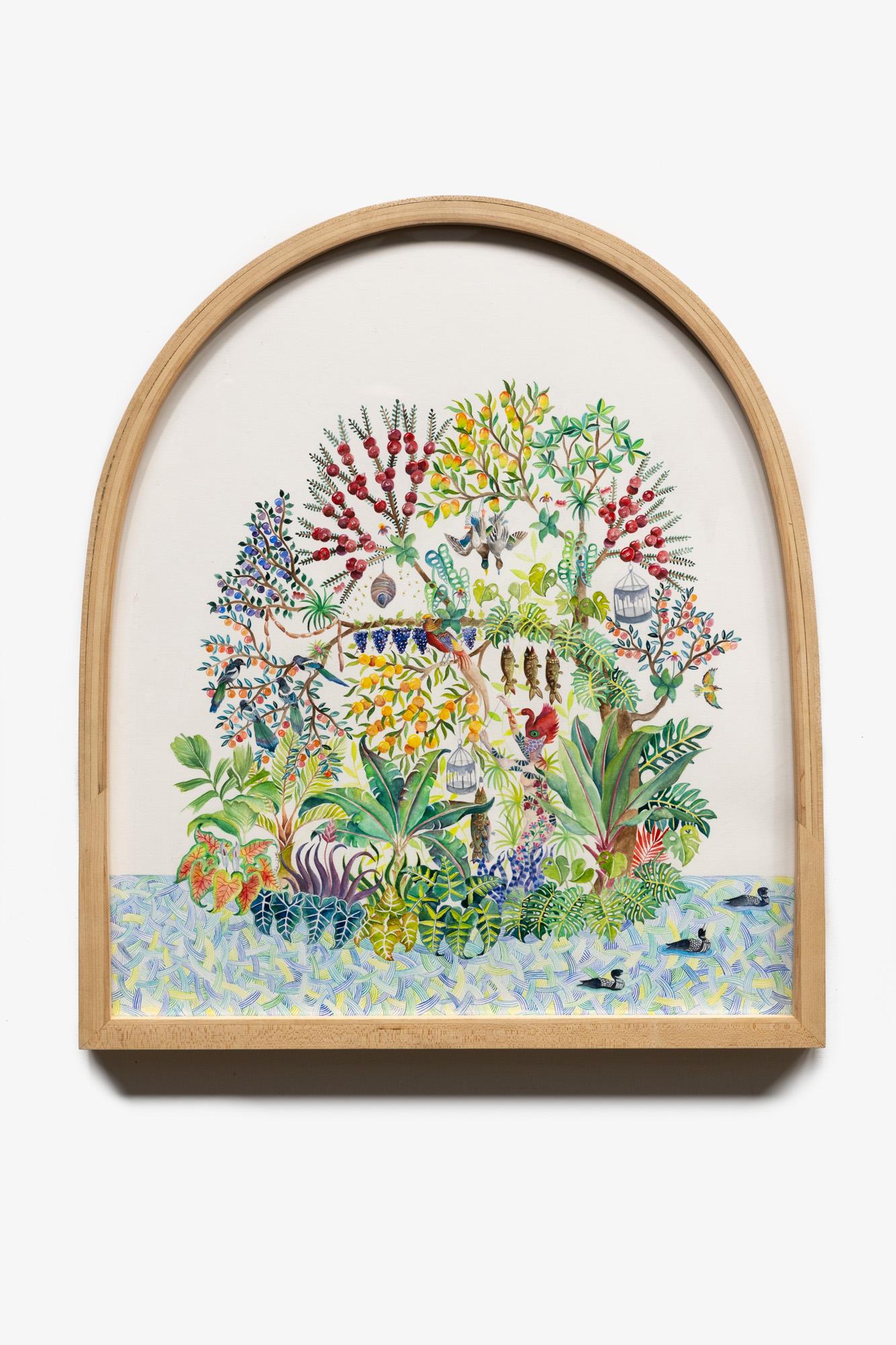 Island (mit Löwen) – Painting von Robin Crofut-Brittingham
