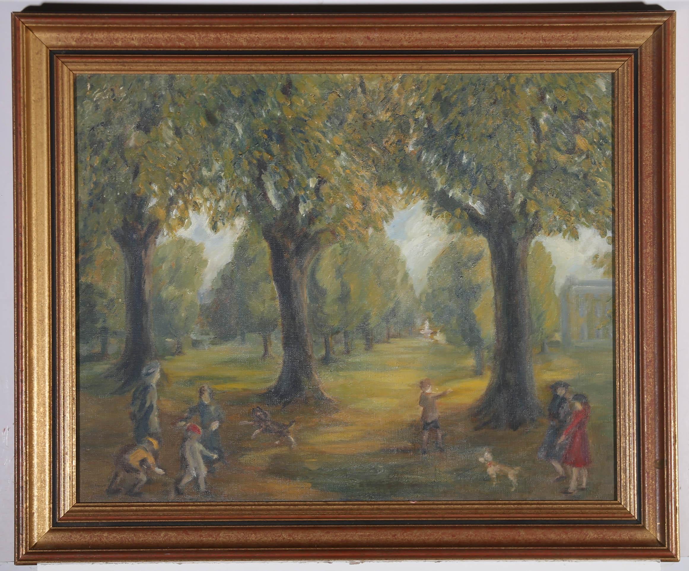 Robin Darwin (1910-1974) - Framed Mid 20th Century Oil, Playing in the Park For Sale 1