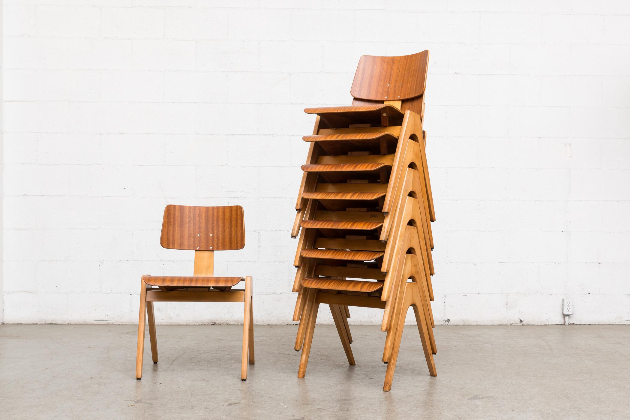 In 1950, robin day designed the 'Hillestak' chair, which was composed of a moulded plywood seat and separate back, secured within a beech ‘a’ frame. This stackable chair was relatively cheap and stylish for its time. Like many of his designs, the
