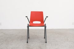 Mid-Century Robin Day Inspired Red Plastic Stacking Arm Chairs