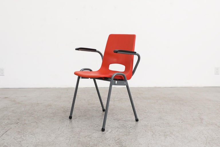 Robin Day Inspired Red Plastic Stacking Arm Chairs