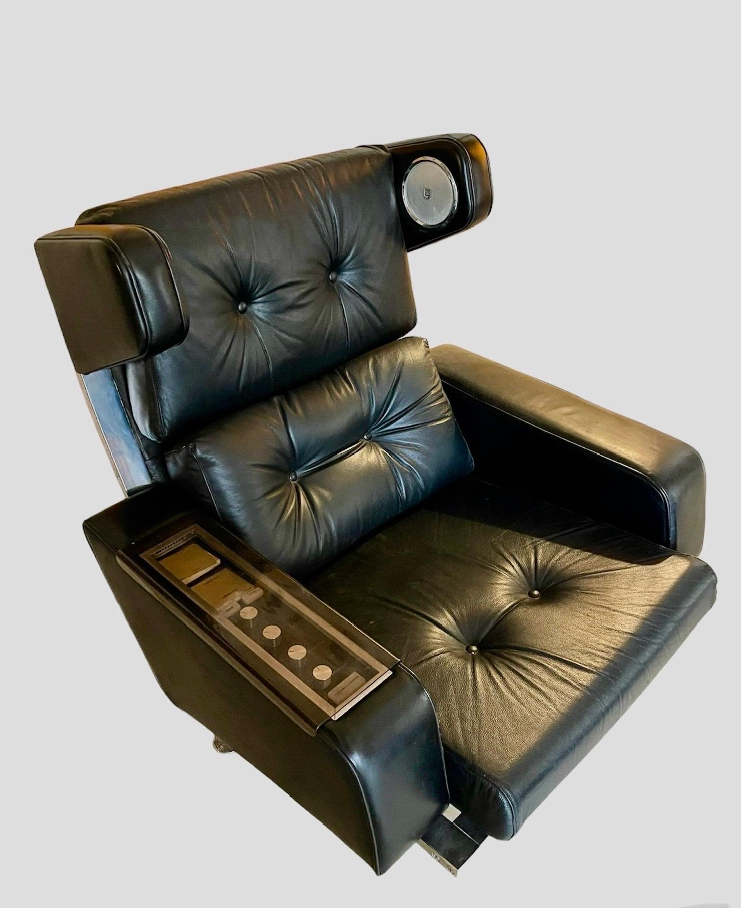 Mid-Century Modern Robin Day James Bond movies leather Prototype with WORKING Audio system , 1960s For Sale