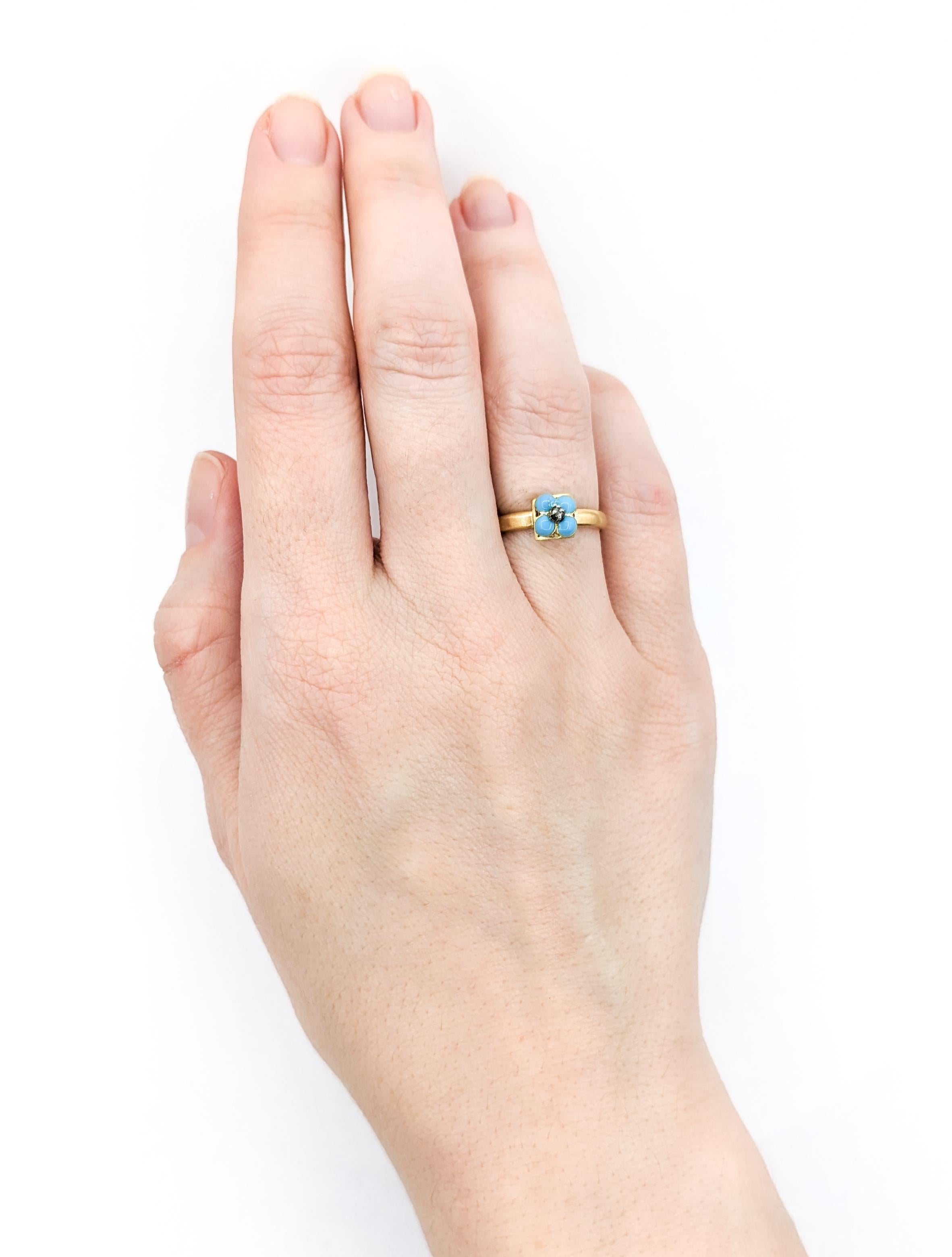 Antiker Vergissmeinnicht-Emaille & Diamant-Ring in Gelbgold im Angebot 1