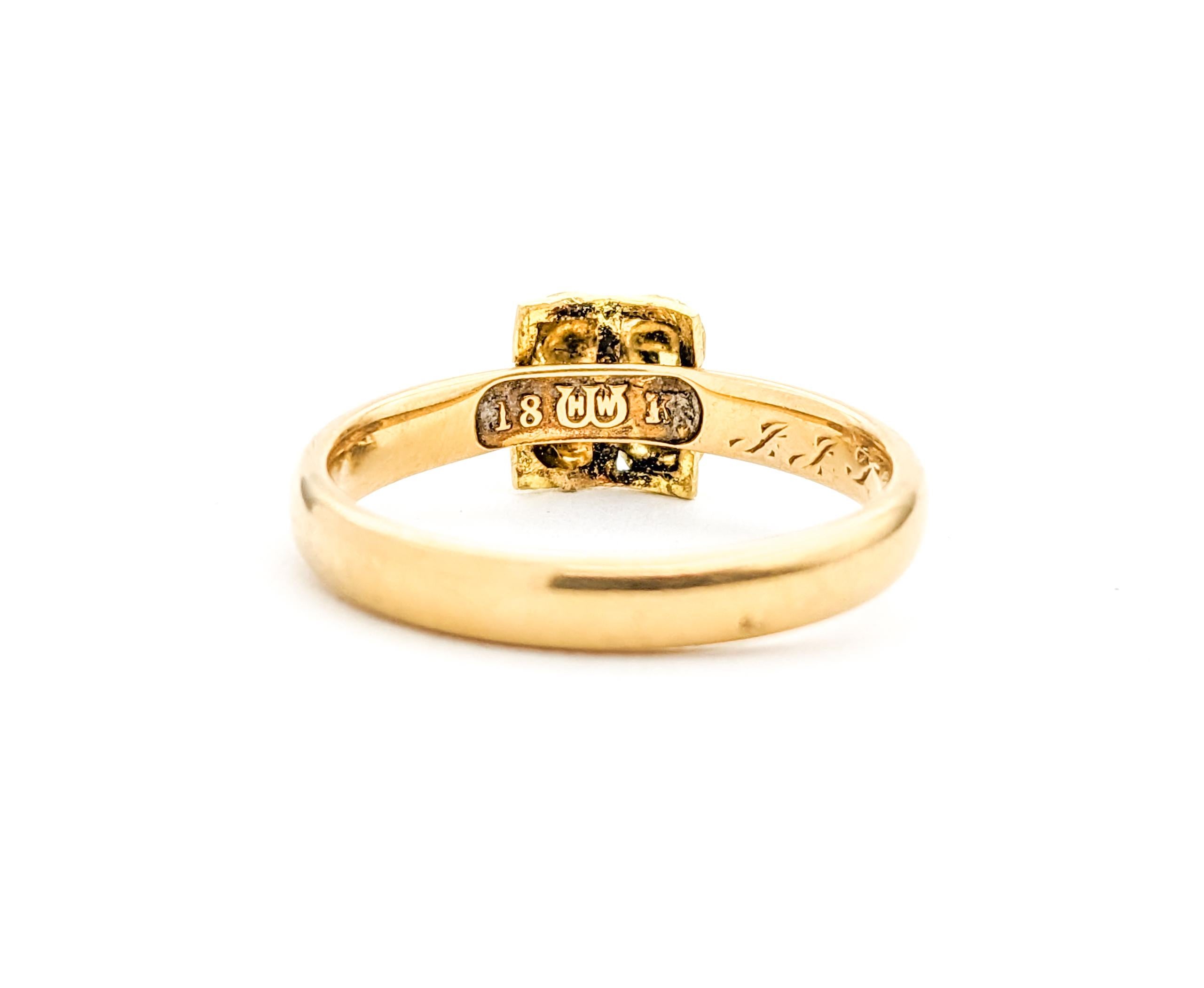 Antique Forget Me Not Enamel & Diamond Ring In Yellow Gold For Sale 6