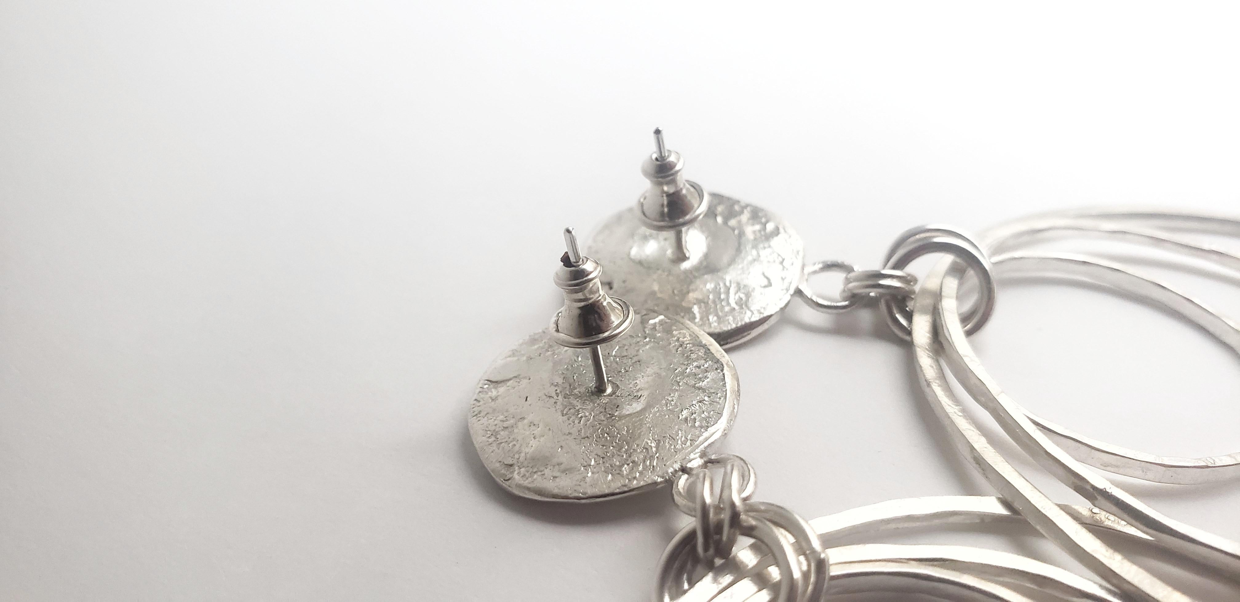 Artisan Robin Erfe-Dulce Medallion Earrings- Sterling Silver Hand Hammered Hoops For Sale