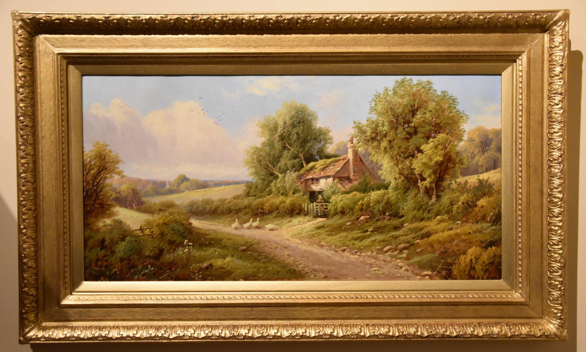 Oil Painting by Robin Fenson "A Cottage View" Pseudonym for Henry Maidment an Islington painter of country landscapes. Oil on card. Signed and dated 1897 with original frame.

Dimensions unframed 14 x 18 inches
Dimensions framed 21 x 25 inches

All