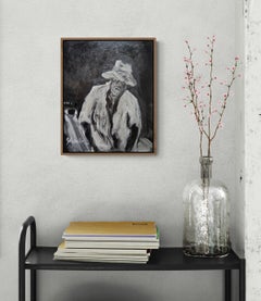 Dark Impressionist Monochrome Figurative Oil Painting "Road's Scholar"