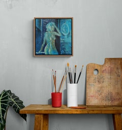 Impressionist Monochrome Blue Figurative Oil Painting "Caro"