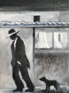 Pintura al óleo monocroma impresionista "Búho nocturno"