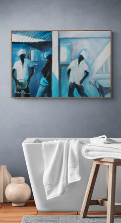 Impressionist Oil on Canvas Street Scene "Meeting Place"