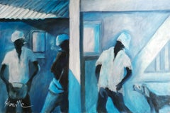 Huile impressionniste sur toile - Scène de rue "Meeting Place"