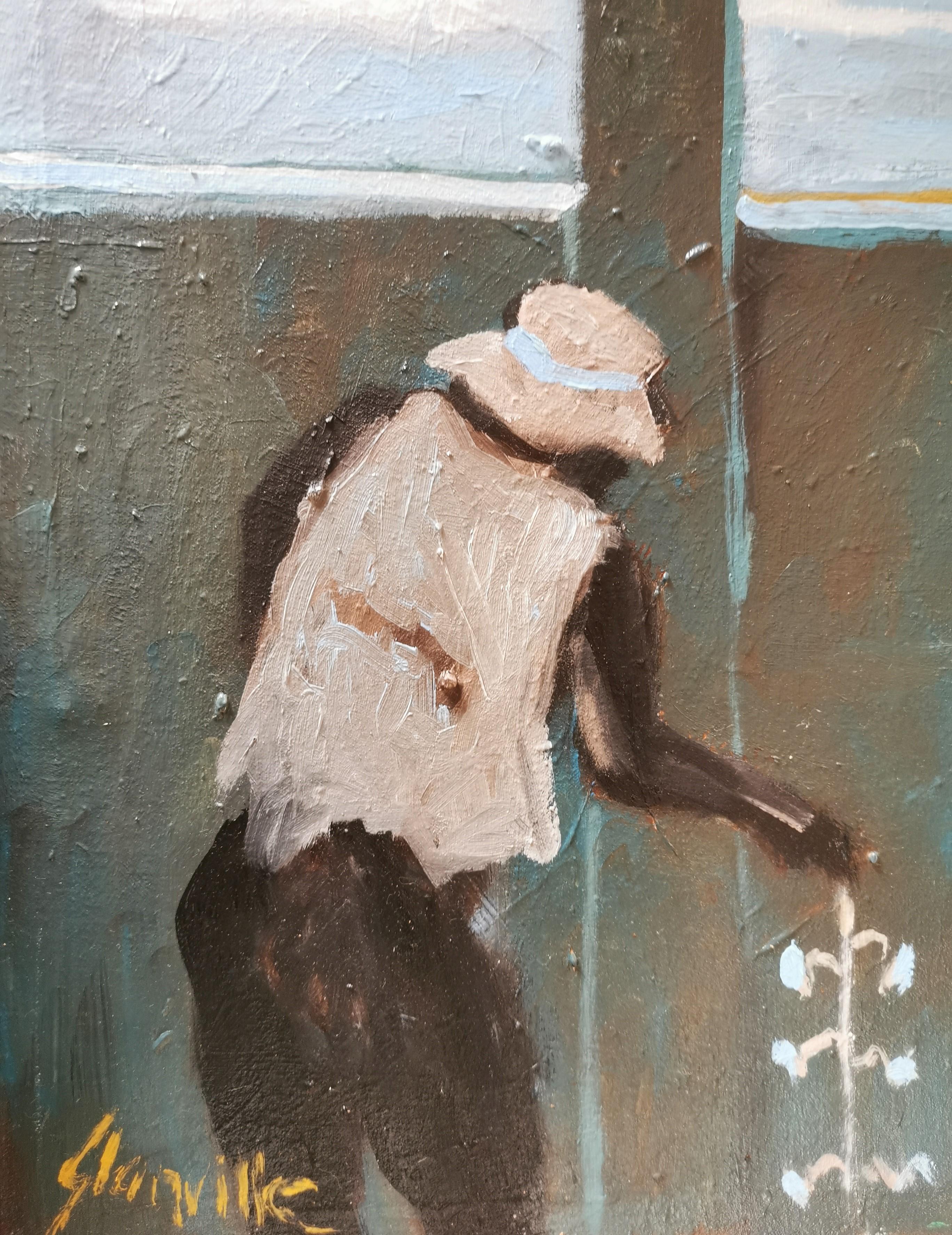 Olio impressionista su tela Scena di strada 