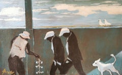 Huile impressionniste sur toile - Scène de rue "Street Seller"