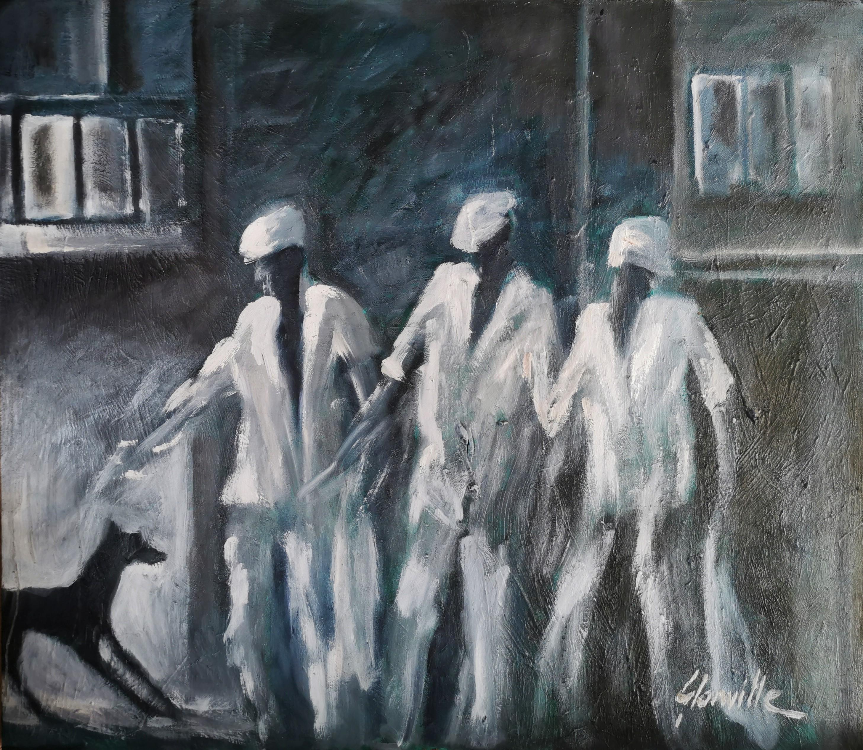 Impressionist Oil on Canvas Street Scene "The Night Watch"