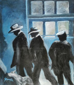 Huile impressionniste sur toile - Scène de rue "Scène de fenêtre"