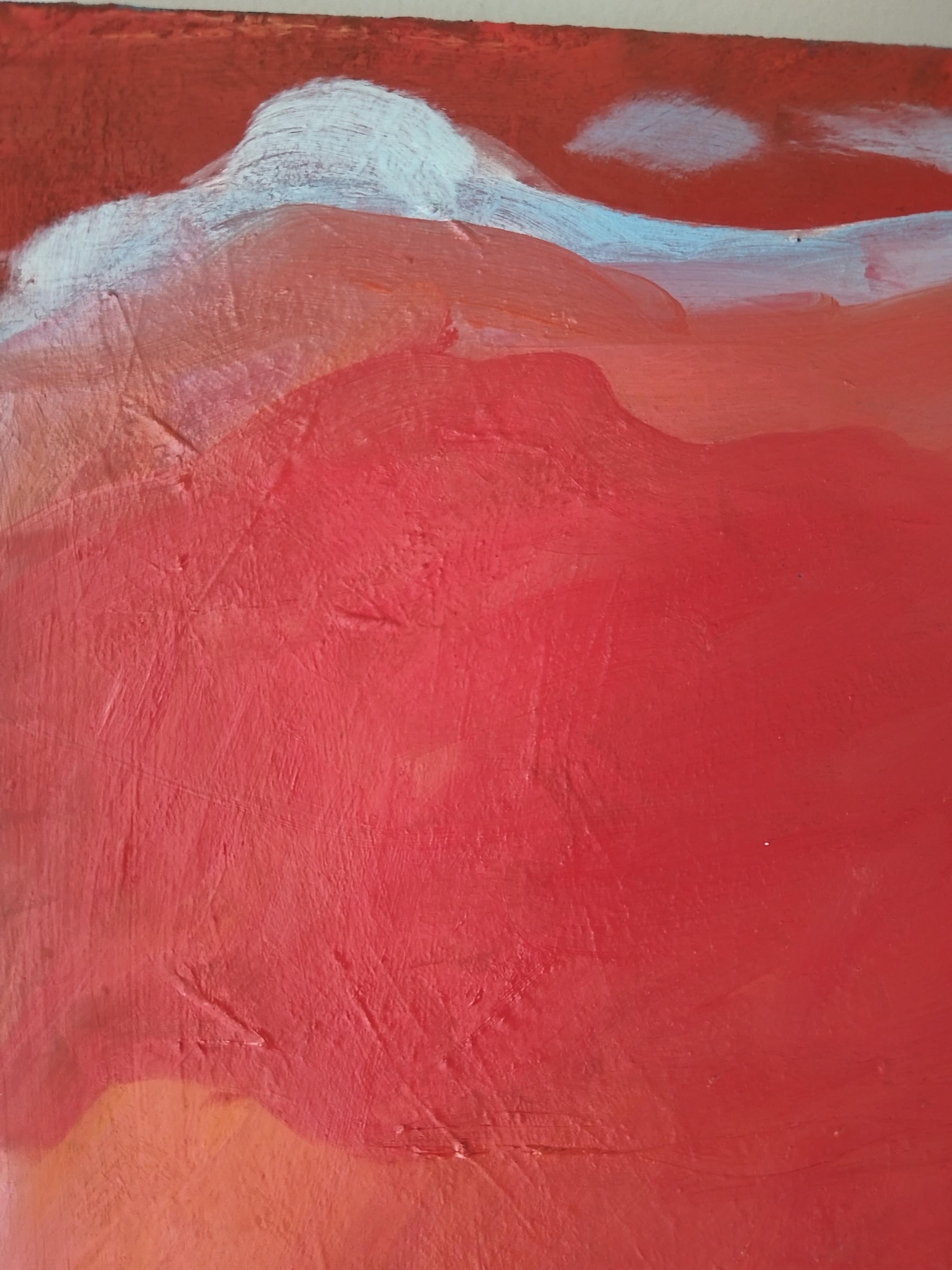 Pittura a olio impressionista di paesaggio figurativo rosso e arancione 