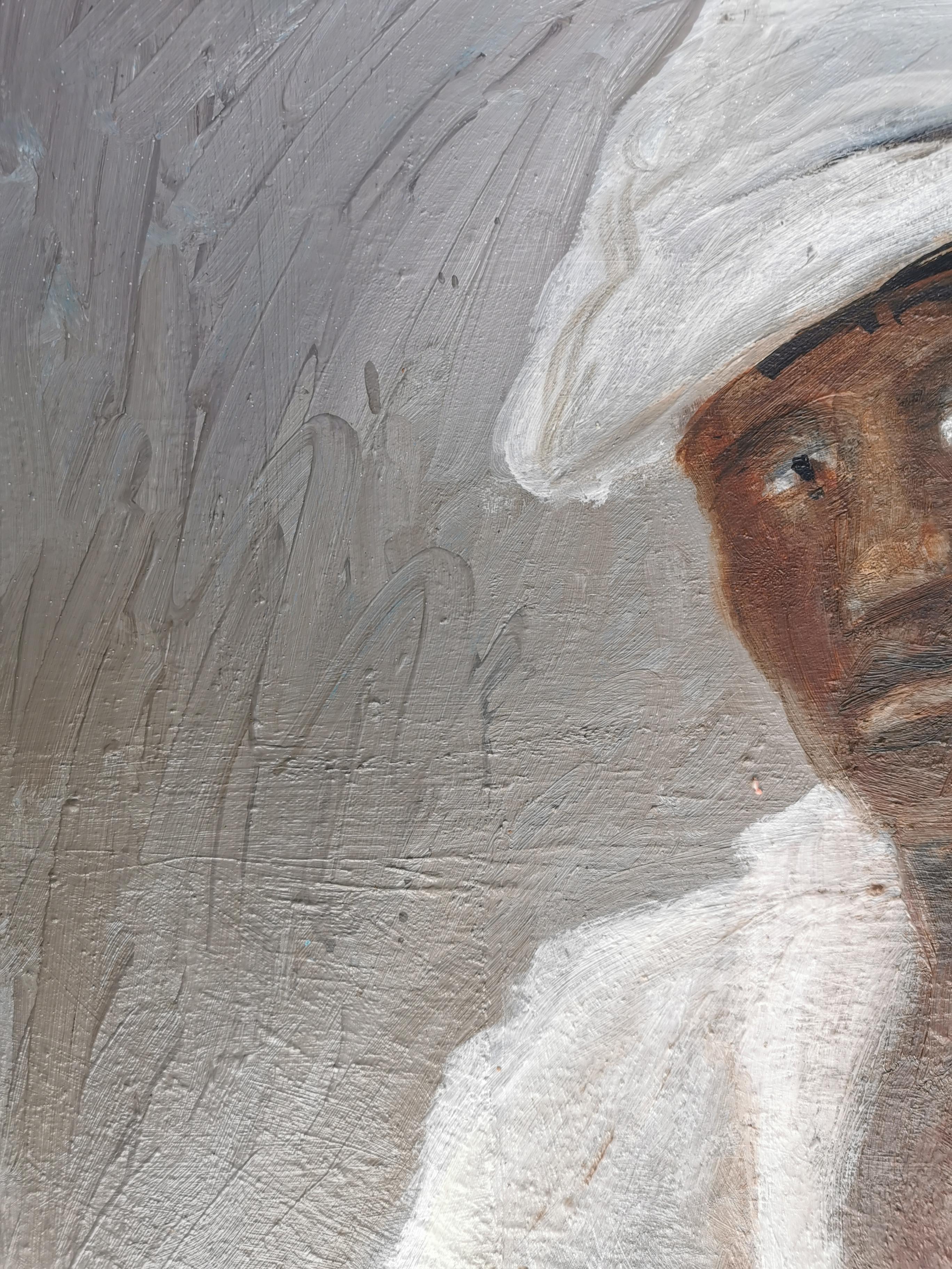 Olio impressionistico su tela marrone Scena di strada figurativa 