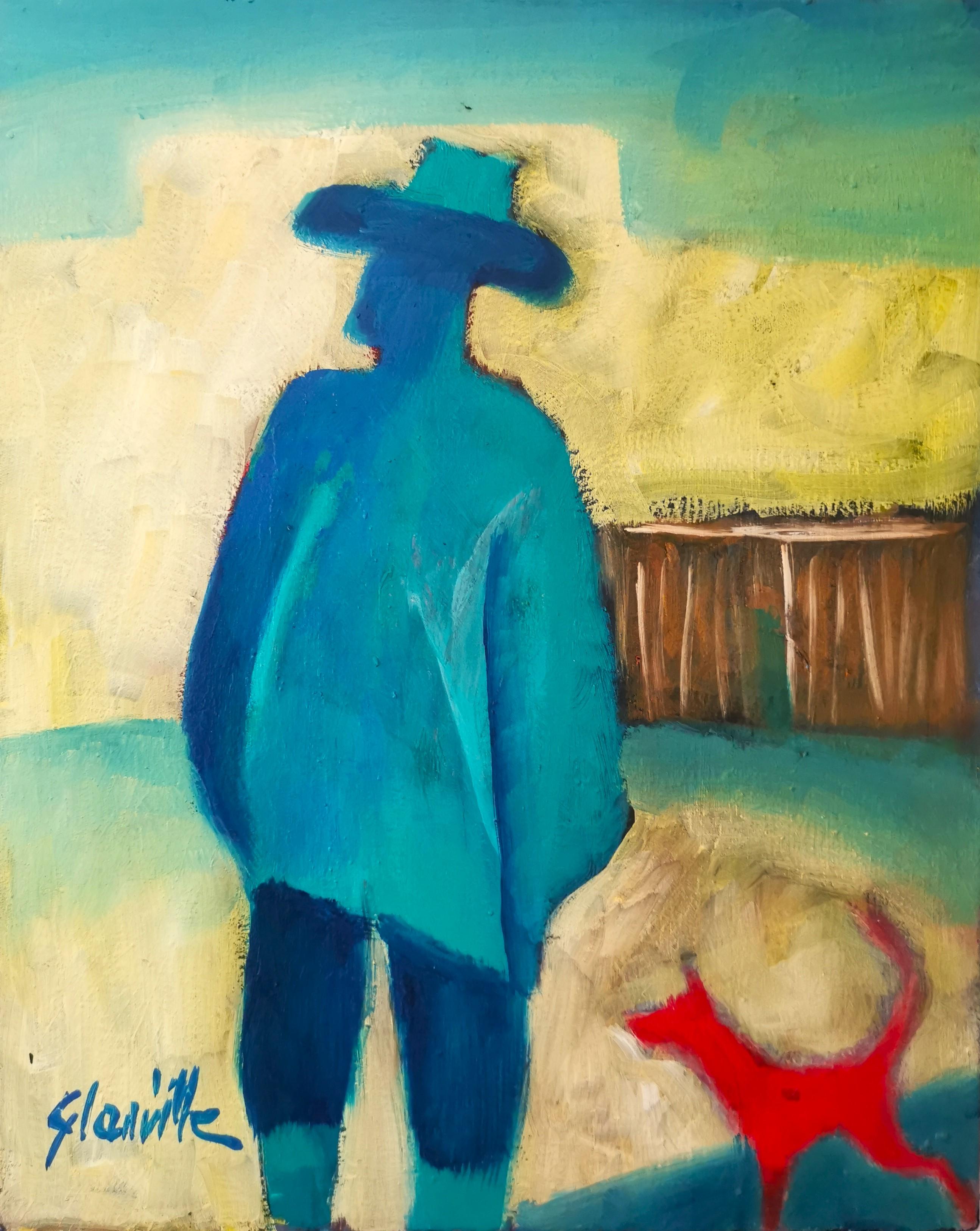 Abstract Painting Robin Glanville - Petite peinture à l'huile sur toile « Chien rouge »