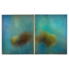 Robin Harker Diptych Blue-Green Abstract Oil on Canvas California 2023