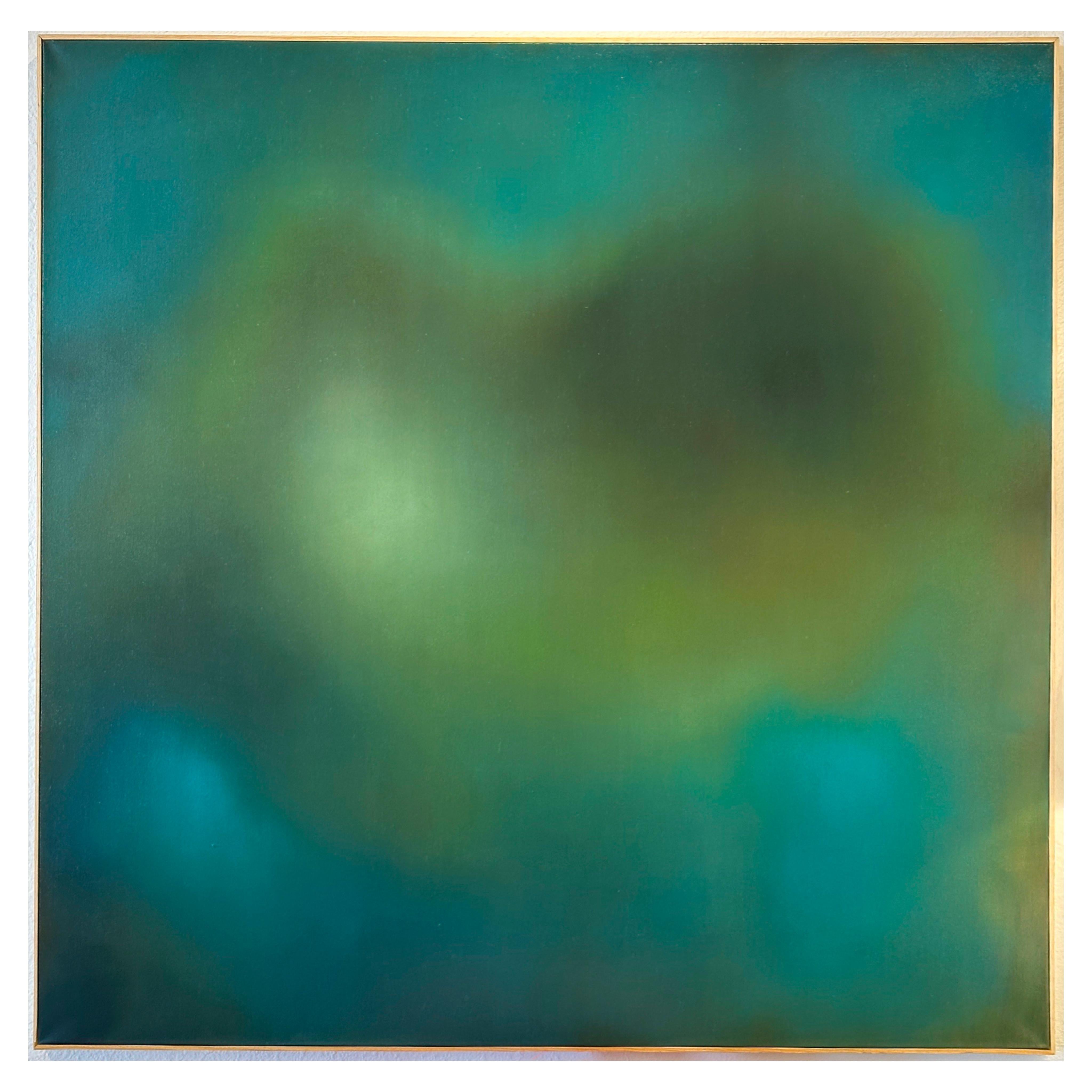 Robin Harker Large Blue-Green Abstract Oil on Canvas California Artist 2023.

Framed in natural wood artist frame. Edges are unfinished as it is expected that the buyer will have framed to their taste. 

Signed en verso.

DIMENSIONS:
48