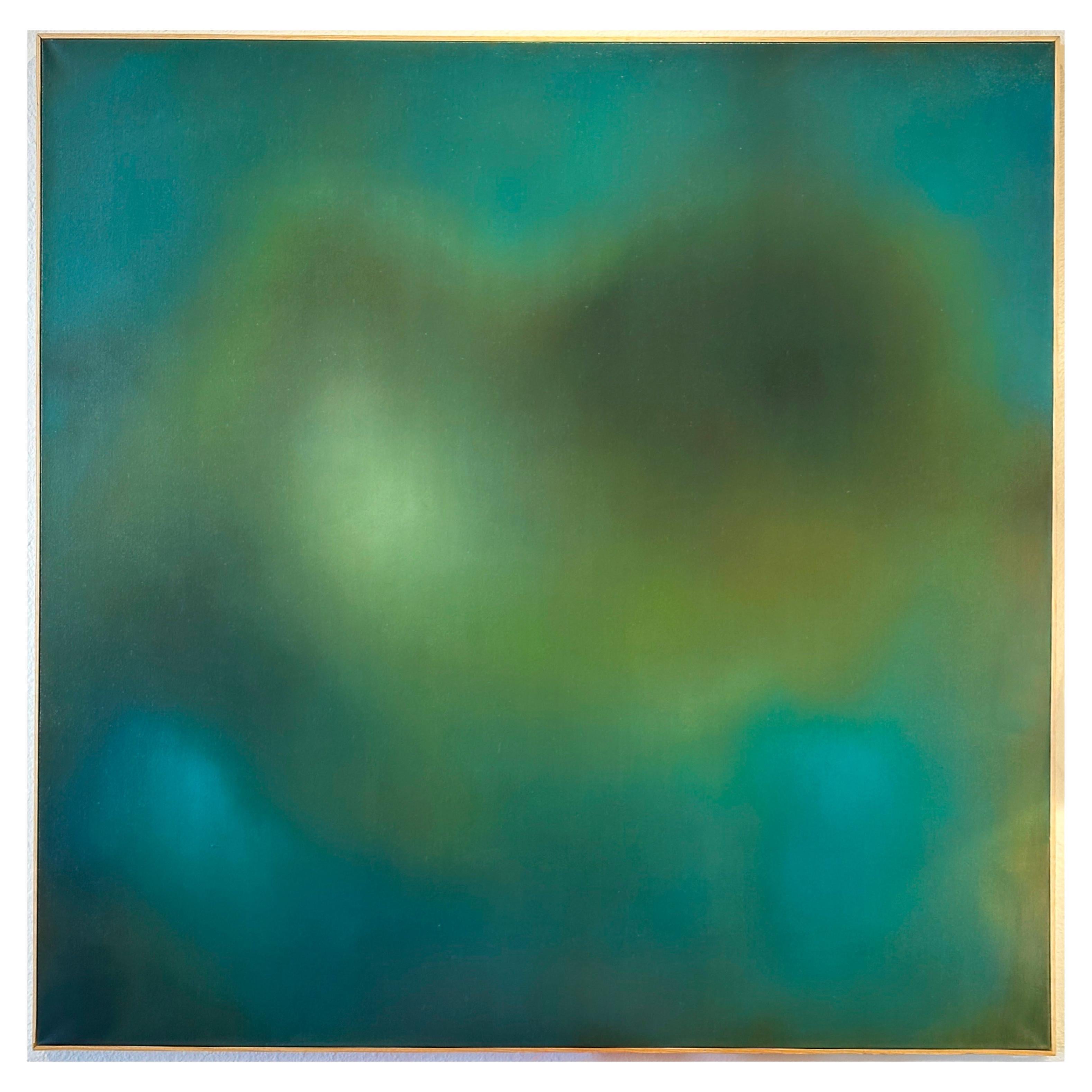 Robin Harker Großes blau-grünes abstraktes Ölgemälde auf Leinwand, kalifornischer Künstler 2023