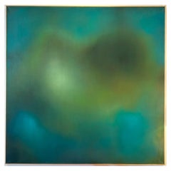Robin Harker Large Blue-Green Abstract Oil on Canvas California Artist, 2023