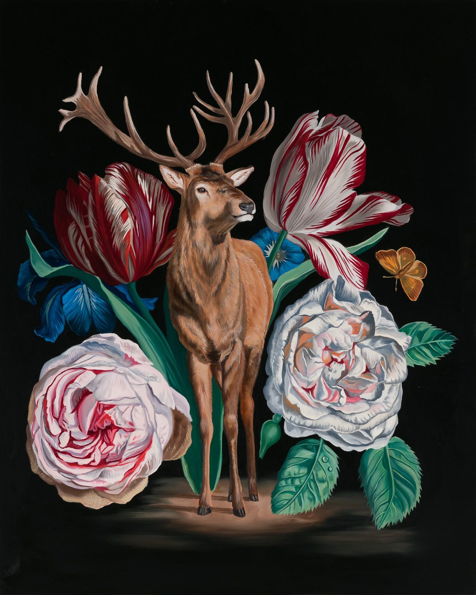 Robin Hextrum Animal Painting - Buck in Spring