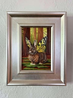"Bunnyfly" (2025) Pittura ad olio originale surrealista, natura morta di animale
