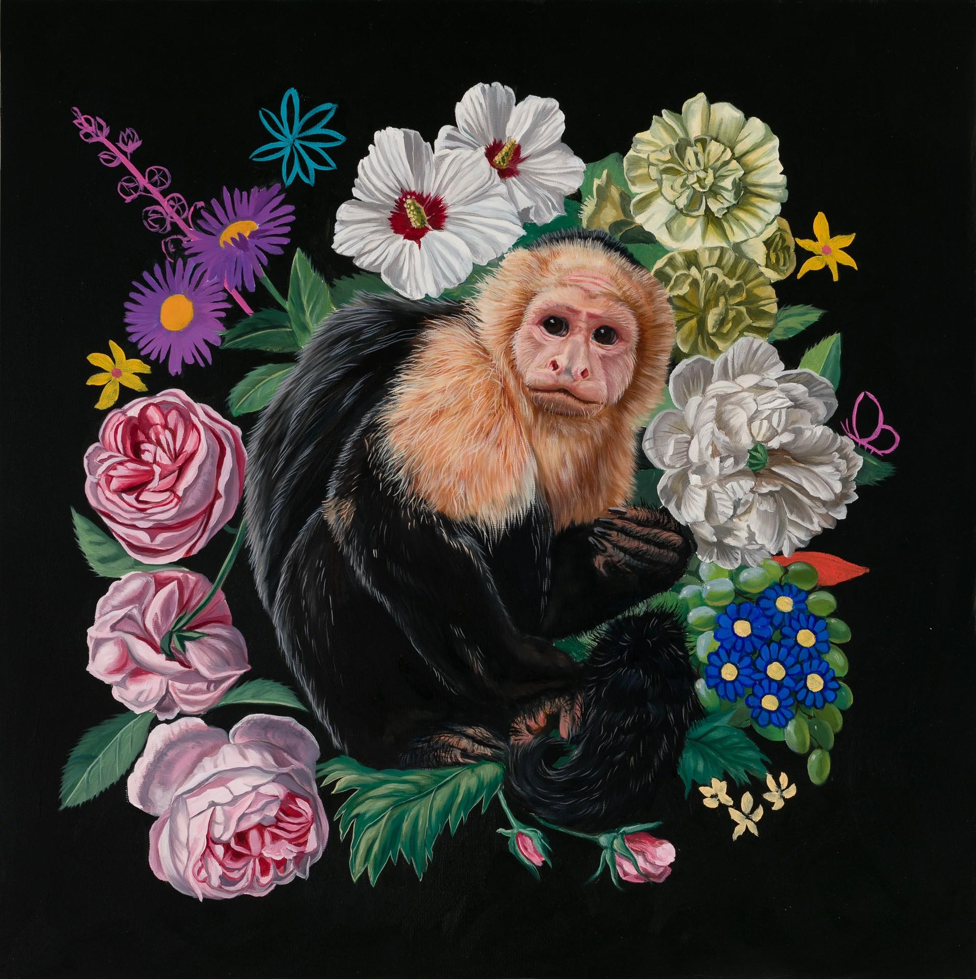 Robin Hextrum Animal Painting - Capuchin with Wreath