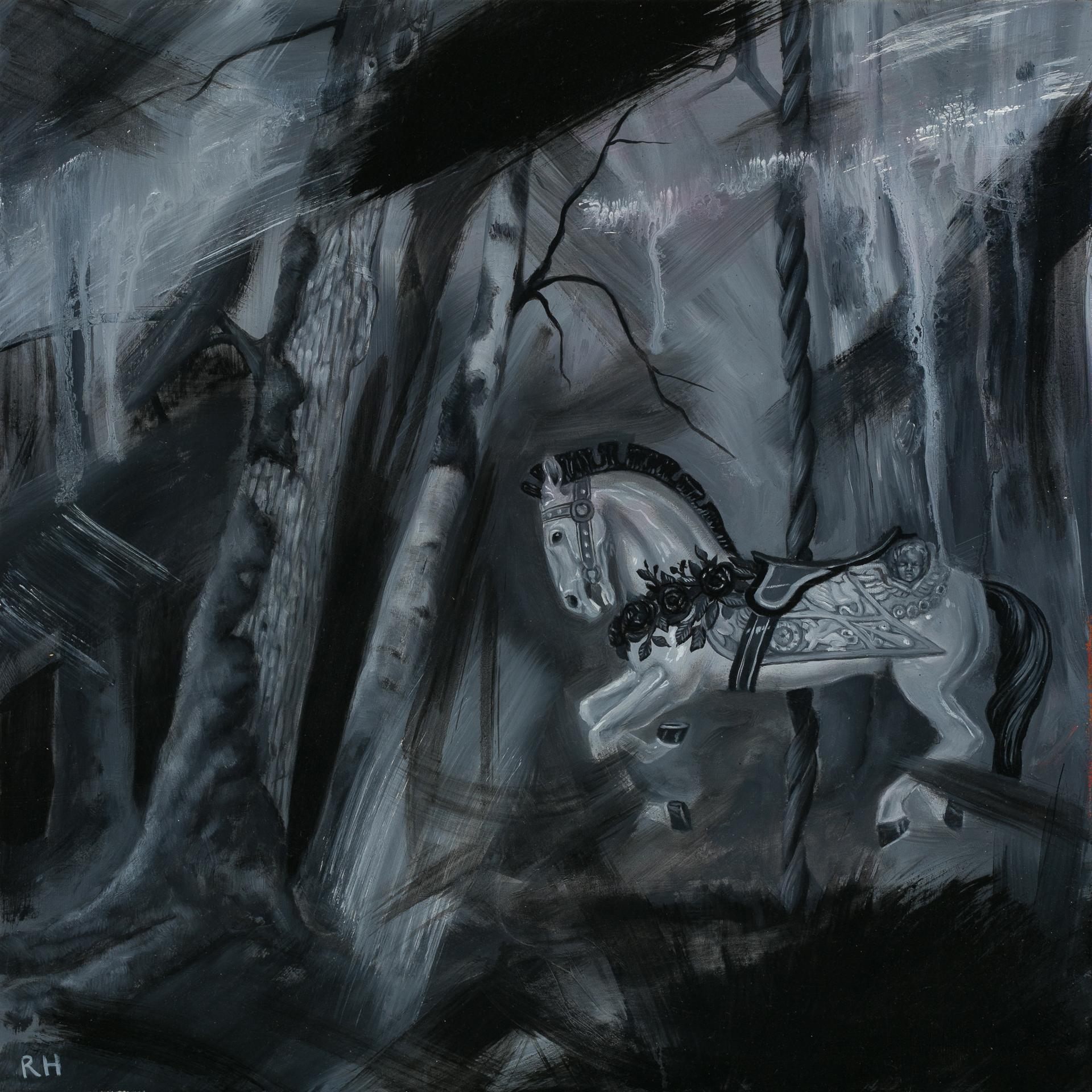 "Caballo de carrusel en el bosque" Pintura al óleo de Robin Hextrum
