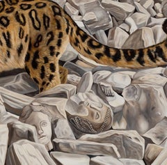 "Charting a Path Through Broken Marble" - Leopard Oil Painting by Robin Hextrum