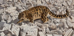 "Charting a Path Through Broken Marble" - Leopard Oil Painting by Robin Hextrum