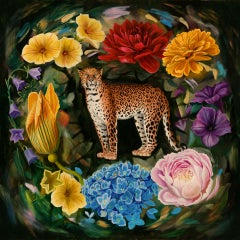 "Circle of Petals with Leopard" Oil Painting