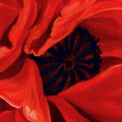 „Crimson-Blütenblätter“ (2024) von Robin Hextrum, Original-Ölgemälde auf Tafel