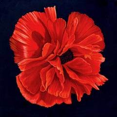 "Pétalos carmesí" (2024) de Robin Hextrum, Pintura al óleo original sobre panel