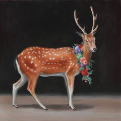 « Cerf avec guirlande » de Robin Hextrum, peinture originale