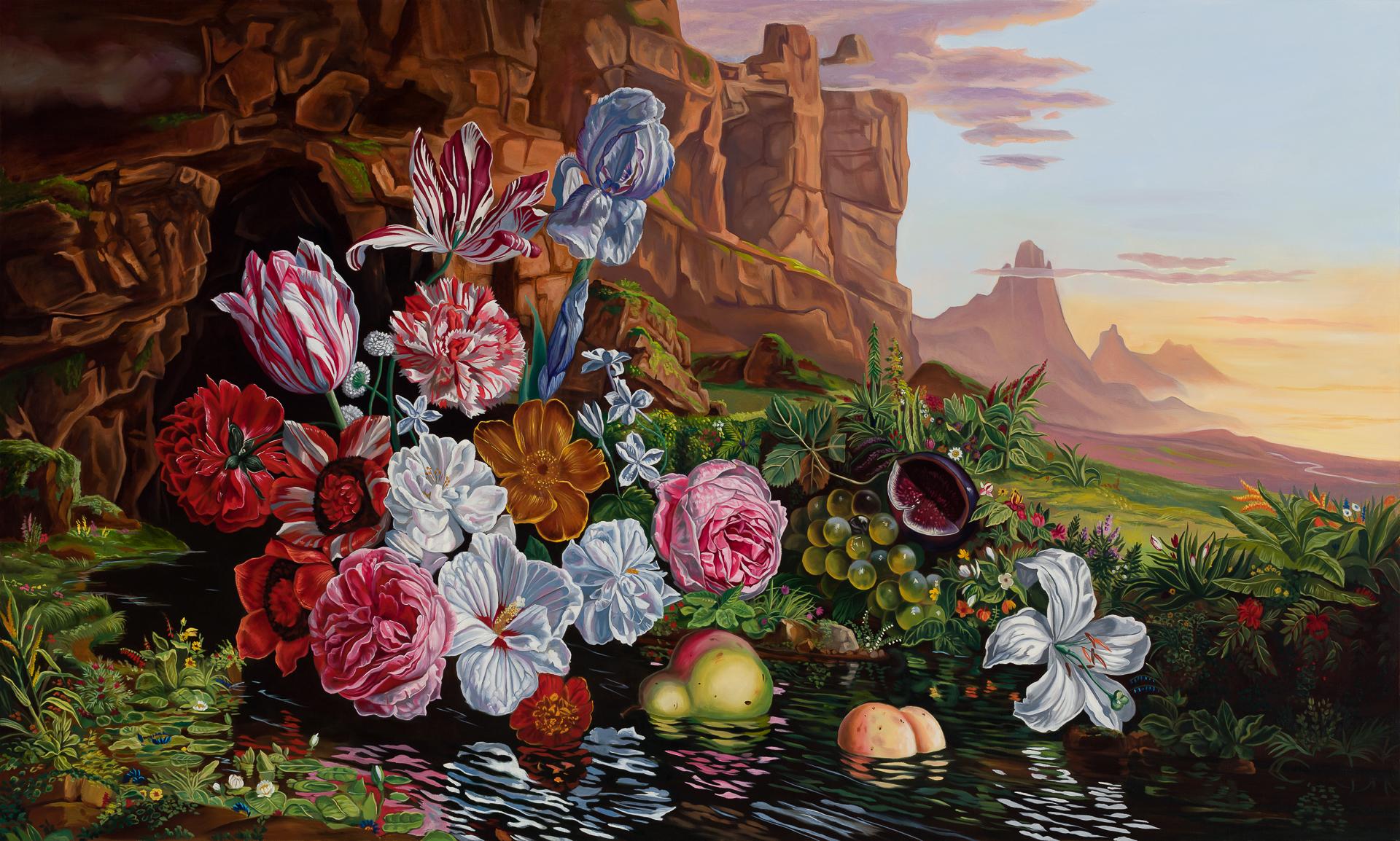 Robin Hextrum Landscape Painting - "Floral Renaissance" Oil Painting