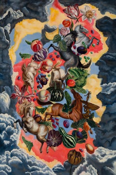 "Al galoppo nel cielo" di Robin Hextrum, Pittura a olio, Cavalli e frutti