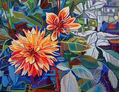 "Geometric Blossoms, " Oil Painting