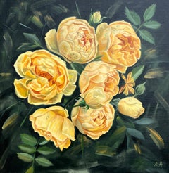 "Cerchio d'oro" (2024) Pittura a olio originale su pannello, rose gialle