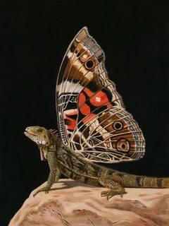 "Iguana-polilla" Pintura al Óleo Original de Criatura Mítica