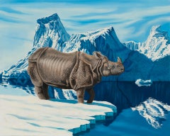 "Indian Rhino on Ice" Oil Painting