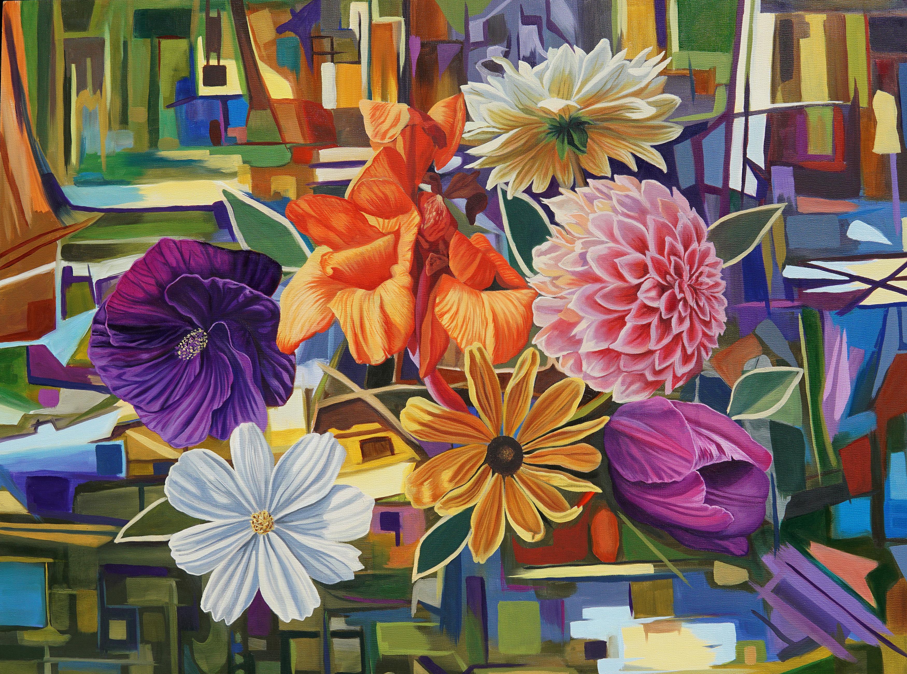 Robin Hextrum Still-Life Painting - "Kaleidoscope Bouquet, " Oil Painting