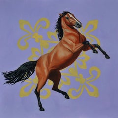 "Leaping Horse on Purple Background," Oil Painting