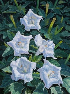 "Flores lunares" (2024) de Robin Hextrum, Pintura al óleo original sobre panel
