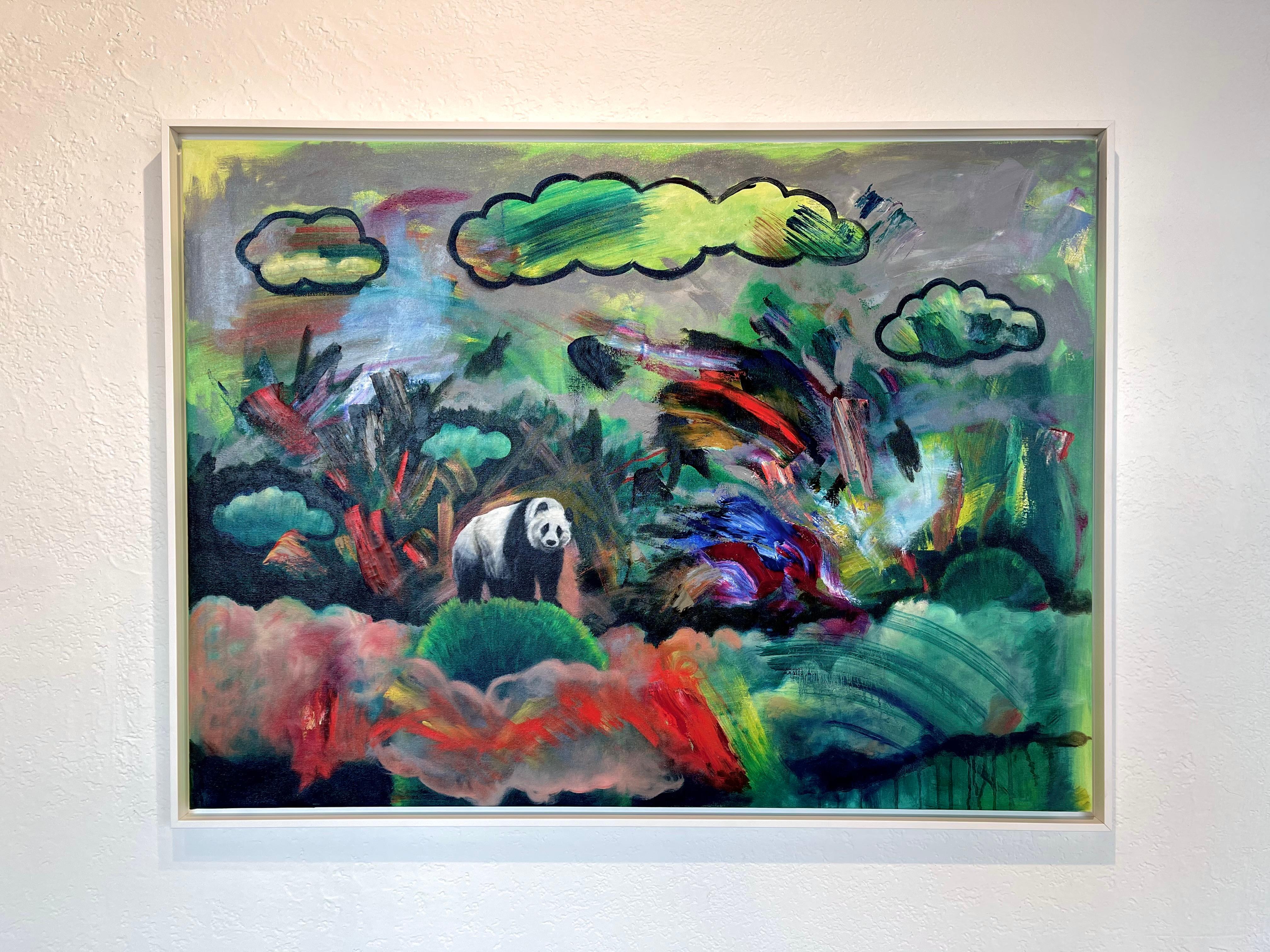 „Panda in den Wolken“ Ölgemälde – Painting von Robin Hextrum