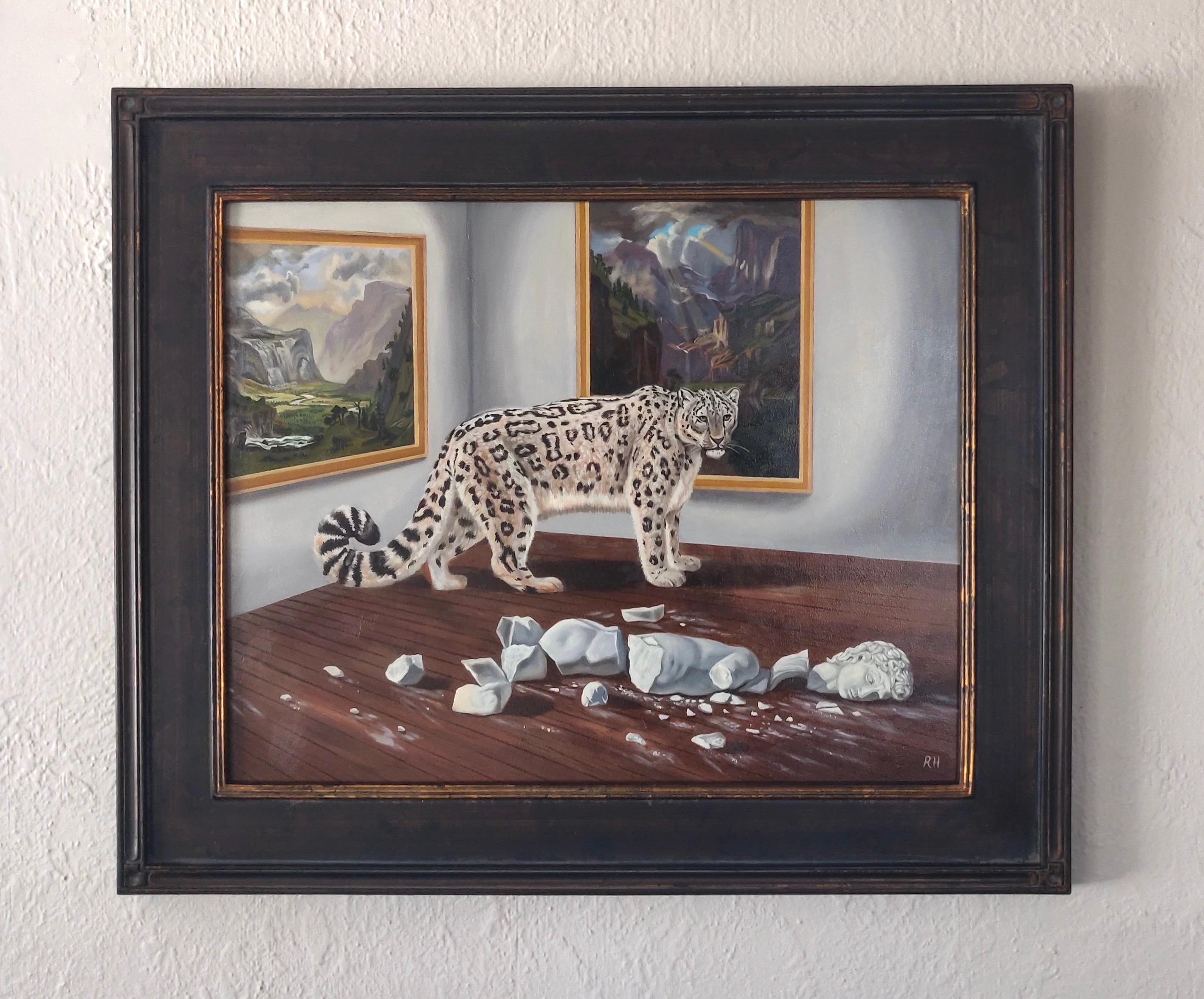 « Snow Leopard Offering Curatorial Feedback » de Robin Hextrum, peinture originale 1