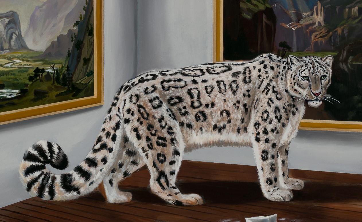 « Snow Leopard Offering Curatorial Feedback » de Robin Hextrum, peinture originale 2
