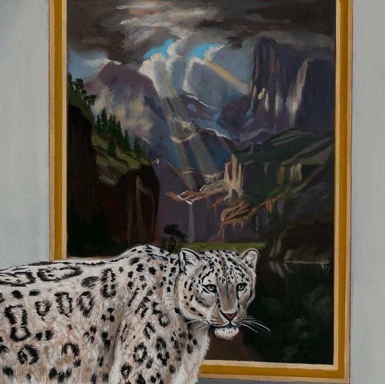 « Snow Leopard Offering Curatorial Feedback » de Robin Hextrum, peinture originale 3